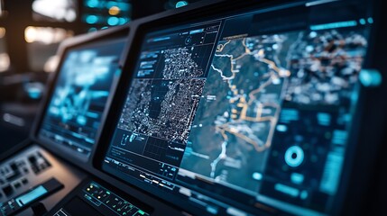 A next-gen command interface showing military strategy maps and autonomous drone data 