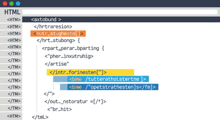 Detailed HTML code snippets displayed on a screen for software development and web design