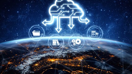 Wall Mural - cloud computing, cloud strategy, and cloud technology transforming digital infrastructure with scala