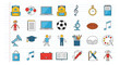 © Mitthila Vectx - Collection of colorful vector icons representing education and school supplies for online learning and classroom activities