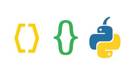 Python, Javascript, and Curly Braces code symbols on white background for web design