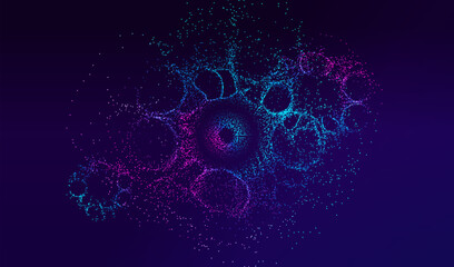 Ai background with splash dotted lines. Big data circles neon round banner. Artificial Intelligence futuristic technology connect design.