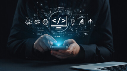 modern web development concept featuring coding symbols, web development process, web development in