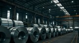 Industrial warehouse filled with steel coils