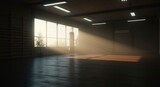 Empty martial arts dojo bathed in sunlight