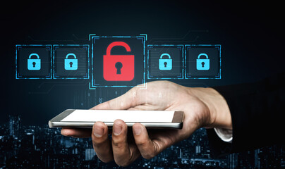 Wall Mural - digital security concept illustrating a cybersecurity breach, with a red unlocked padlock indicating