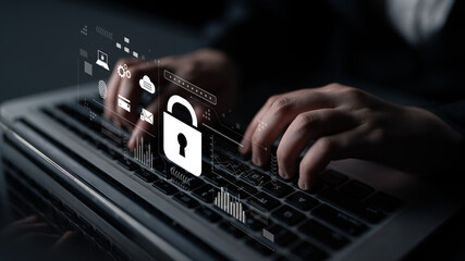 Wall Mural - digital cyber security lock system highlighting data security encryption, cyber password protection,