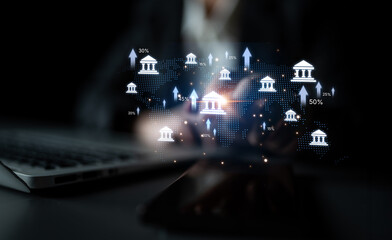Wall Mural - Online banking and digital banking innovation combining finance and technology, optimizing online banking systems, mobile banking services, and fintech for seamless experience. Spline