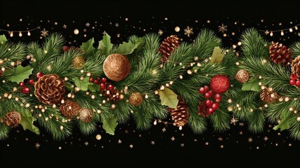 Wall Mural - christmas border. holiday garland isolated on transparent background. vector christmas tree branches