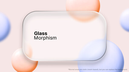 Wall Mural - liquid glass morphism vector design with rounded rectangle frame and blurred spheres. modern ui elem