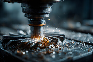Wall Mural - high-precision cnc milling machine in action with metalwork for turbine wheel