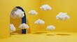 © MDSABBIR - Whimsical yellow room with floating cotton clouds and archway