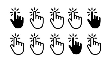 12 Versatile Click Hand Icons: Black & White Cursor Vector Set for Website, App & UI Design