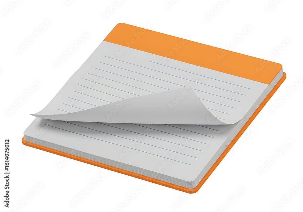 Blank Orange Notepad with Lined Pages and One Page Turned for Creative ...