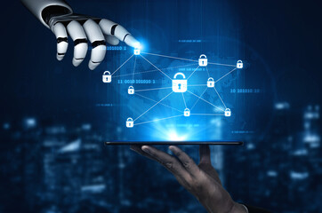Wall Mural - ai strengthens cybersecurity with smart threat detection, virtual firewalls, and automated systems t
