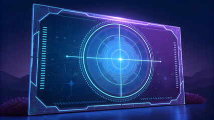 Wall Mural - futuristic digital interface with glowing blue and purple neon targeting system image technology, ba