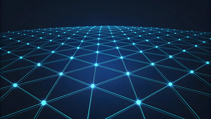 Wall Mural - glowing blue network grid with interconnected nodes on dark background technology connection technol