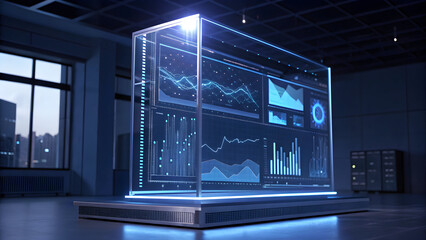 Wall Mural - holographic interface displaying complex data visualizations graphs technology, background, new, lat
