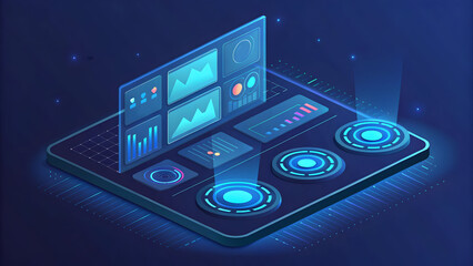 Wall Mural - isometric digital interface with glowing charts and data image technology, background, new, latest, 