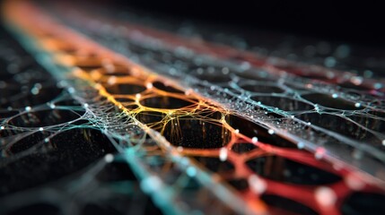 Wall Mural - macro perspective reveals the layered structure of a biodegradable chip, showing how laser's meticul