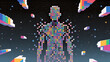 © Владимир Белобаба - Colorful digital figure emerging from a pixelated realm in deep space