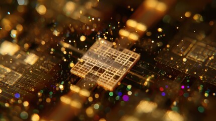 Wall Mural - macro shot of a neuromorphic chip grid on a wafer, revealing minute transistor structures designed t