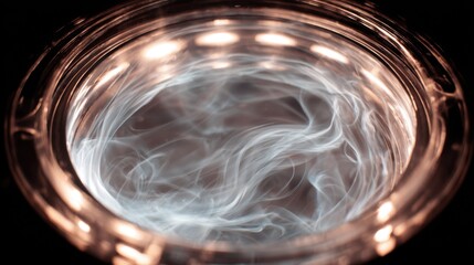 Wall Mural - White smoke is swirling inside a vacuum chamber with decreasing atmospheric pressure, creating an abstract and scientific scene with potential use in research, physics, and chemistry