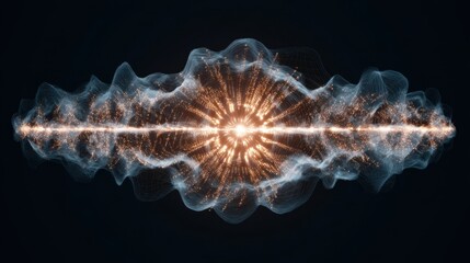 Wall Mural - digitally rendered visualization depicting helium ion diffraction, merging ion trajectories and subs