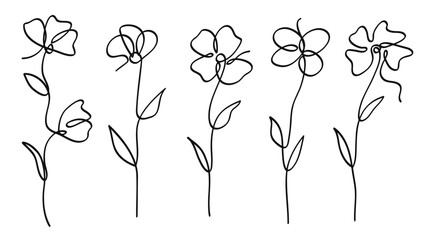 Poster - Single line art vector flower illustration collection.One continuous line art.Vector illustration