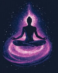 Wall Mural - Human Silhouette in Cosmic Art Illustration with Stars and Colors