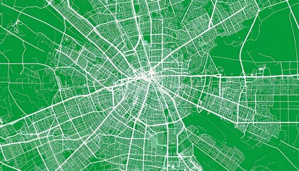 City map, radial layout, green background
