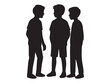 © Jafree - Black silhouette of three boys talking and standing together, isolated on white background, graphic illustration. concept of friendship, childhood, social interaction, conversation.