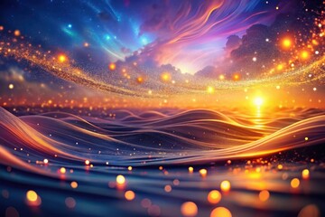 Wall Mural - Enchanted Sunset Over a Glittering, Dreamlike Seascape with Celestial Dust and Radiant Glow