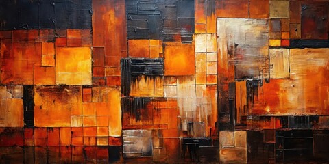 Wall Mural - Abstract Textured Canvas in Warm Hues A Composition of Geometric Shapes and Organic Brushstrokes