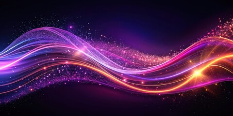 Wall Mural - Abstract Glowing Wave with Shimmering Particles A Vibrant and Dynamic Design Featuring Intertwined Lines of Light and Color