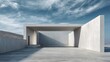 © li - 3d render of abstract modern concrete architecture with empty cement floor, minimal exterior, car presentation background. High quality
