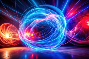 Wall Mural - Abstract Swirling Light Trails of Vibrant Blue and Red Hues on a Dark Reflective Surface