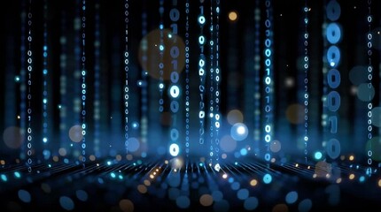 Wall Mural - digital rain: a futuristic view of glowing digital data streams cascading in a sea of innovation, re