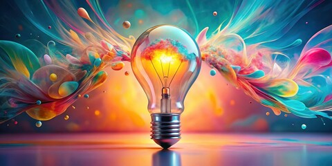 Wall Mural - illuminated ideas a vibrant explosion of color and light within a glowing incandescent bulb, symboli