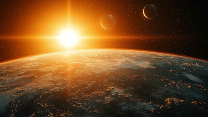 Wall Mural - majestic planet sunrise from deep space orbit. vast, cinematic, and awe inspiring celestial view wit