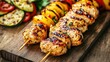© DanyArt - Grilled Chicken and Vegetable Skewers on Wooden Board with Herbs