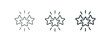 © FishCoolish - Premium 3 stars, shining excellence award, outline icons. Line signs sparkling three five-pointed stars with rays. Vector isolated pictograms for web and app on white background editable stroke.