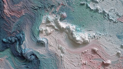  Abstract textured painting with swirling colors.