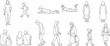© scar - CAD Drawings. Set people outlines isolated on white background. Sitting, walking, dancing, etc. Vector illustration.