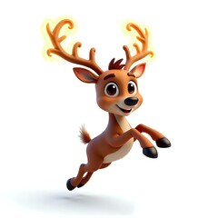 Canvas Print - A cheerful reindeer with glowing antlers in mid leap