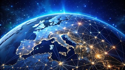 Global Network Connections Over Europe at Night