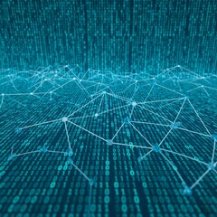 Futuristic Digital Binary Code Matrix - 3D Rendering of Cyber Data Network, AI Technology, and Complex Coding Background