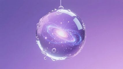 Wall Mural - A crystal ball containing a vivid galaxy, suspended against a purple background.