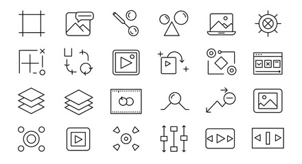 Collection of minimal outline vector icons representing graphic design functions