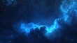 © Miqdad - Deep space nebula.  Vast expanse of dark blue space filled with swirling, luminous blue nebula clouds.  Scattered, tiny white stars dot the background